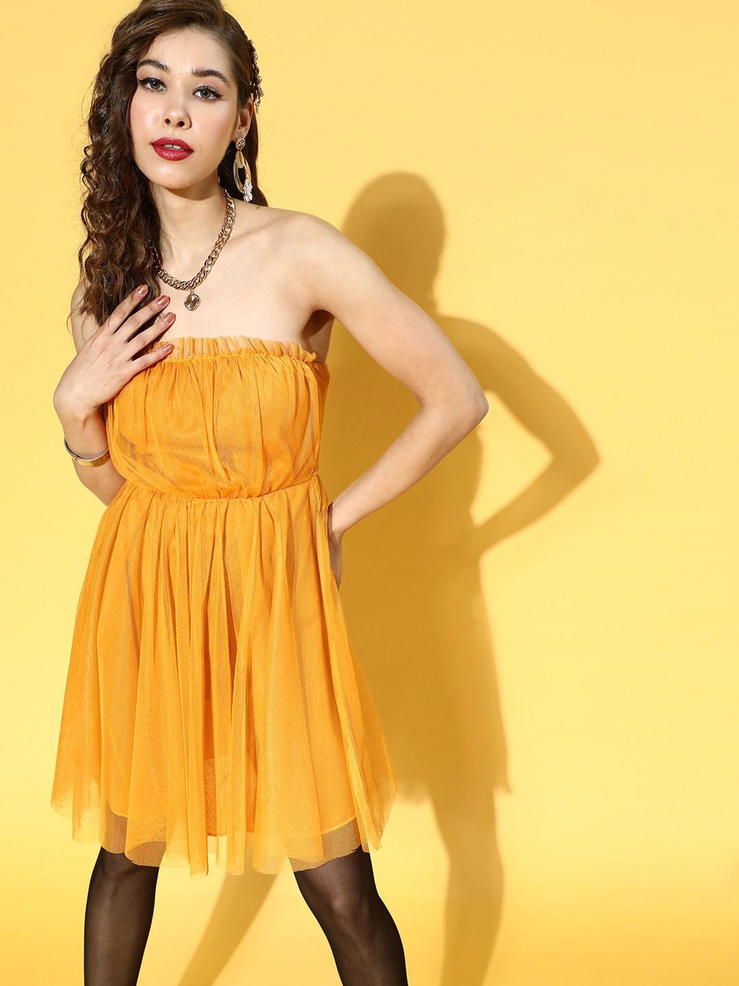 

Moda Rapido Net Fit & Flare Mini Dress, Yellow