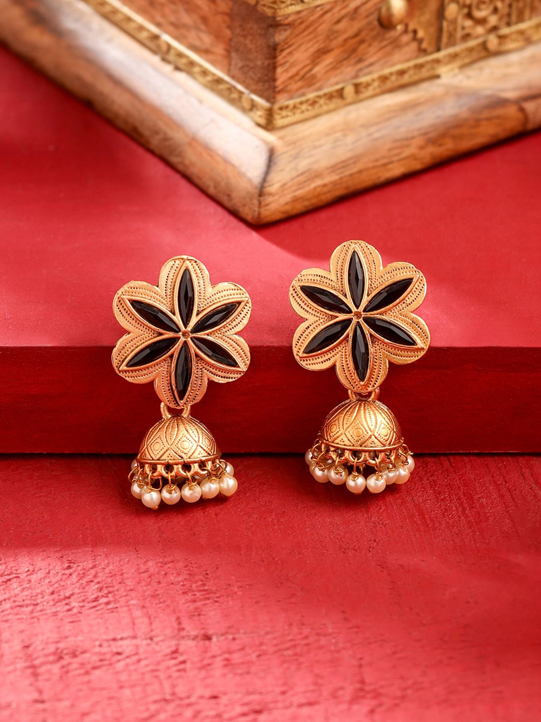 

Yellow Chimes Gold Plated Contemporary Jhumkas