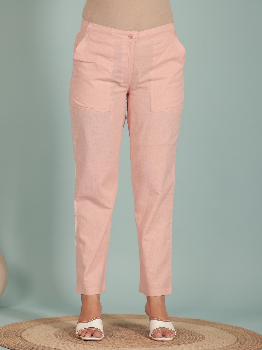 

Aramya Women Straight Fit High-Rise Trousers, Pink