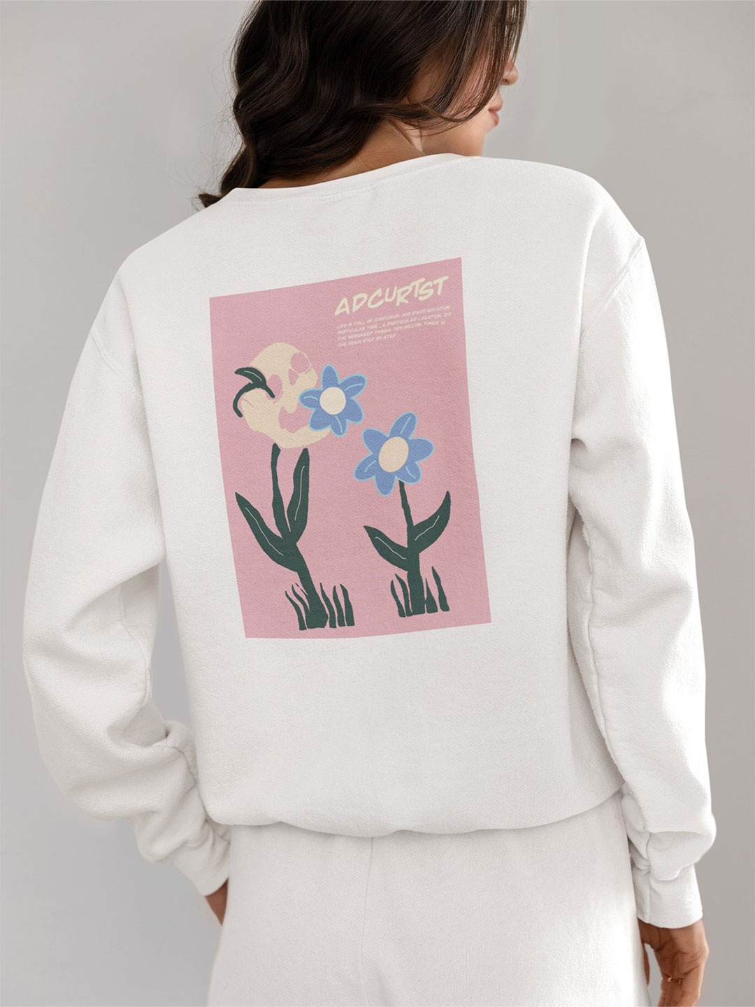 

TheBTclub Women Printed Pullover Sweatshirt, White