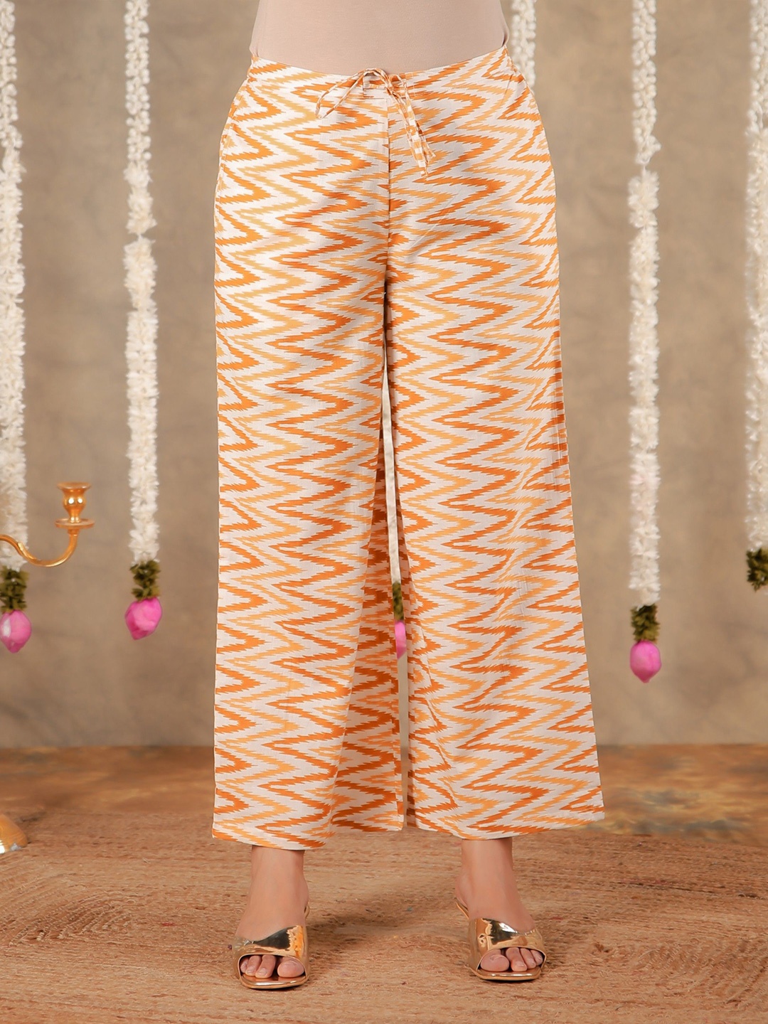 

Aramya Women Printed Cotton Ethnic Palazzos, Cream
