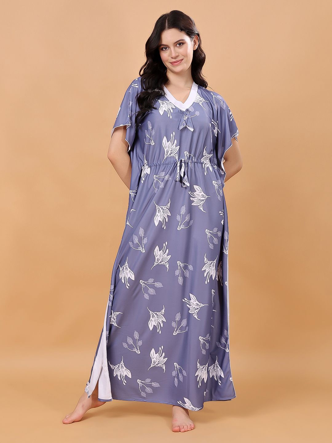 

CHUI MUI Women Printed Maxi Kaftan Nightdress, Grey