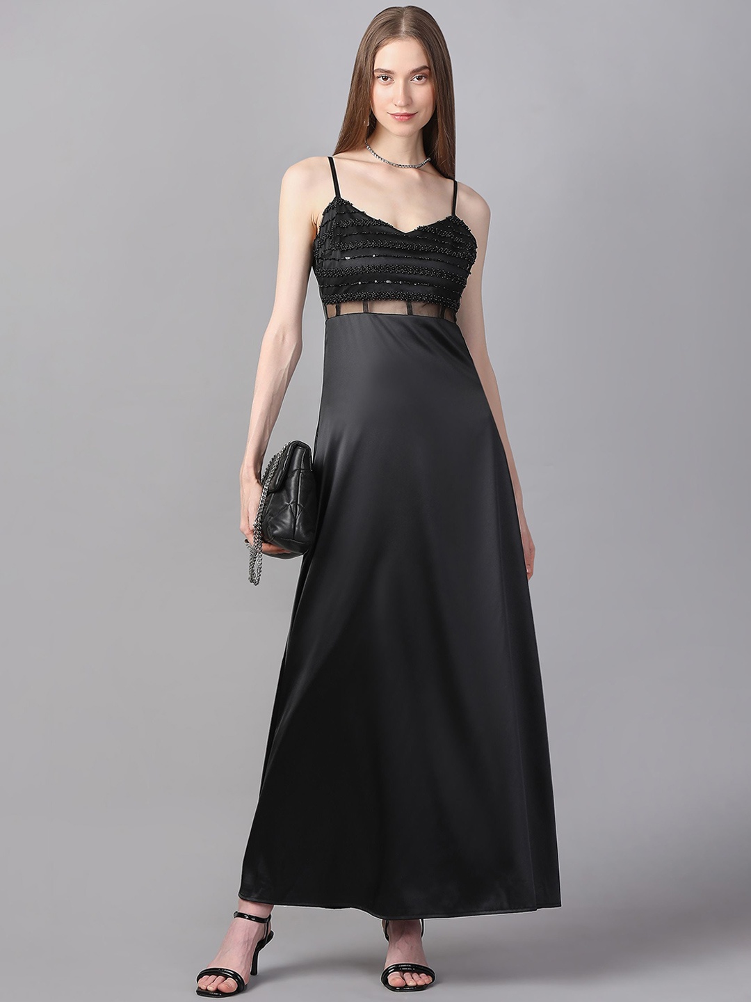 

MISH X Women Embellished A-Line Maxi Dress, Black