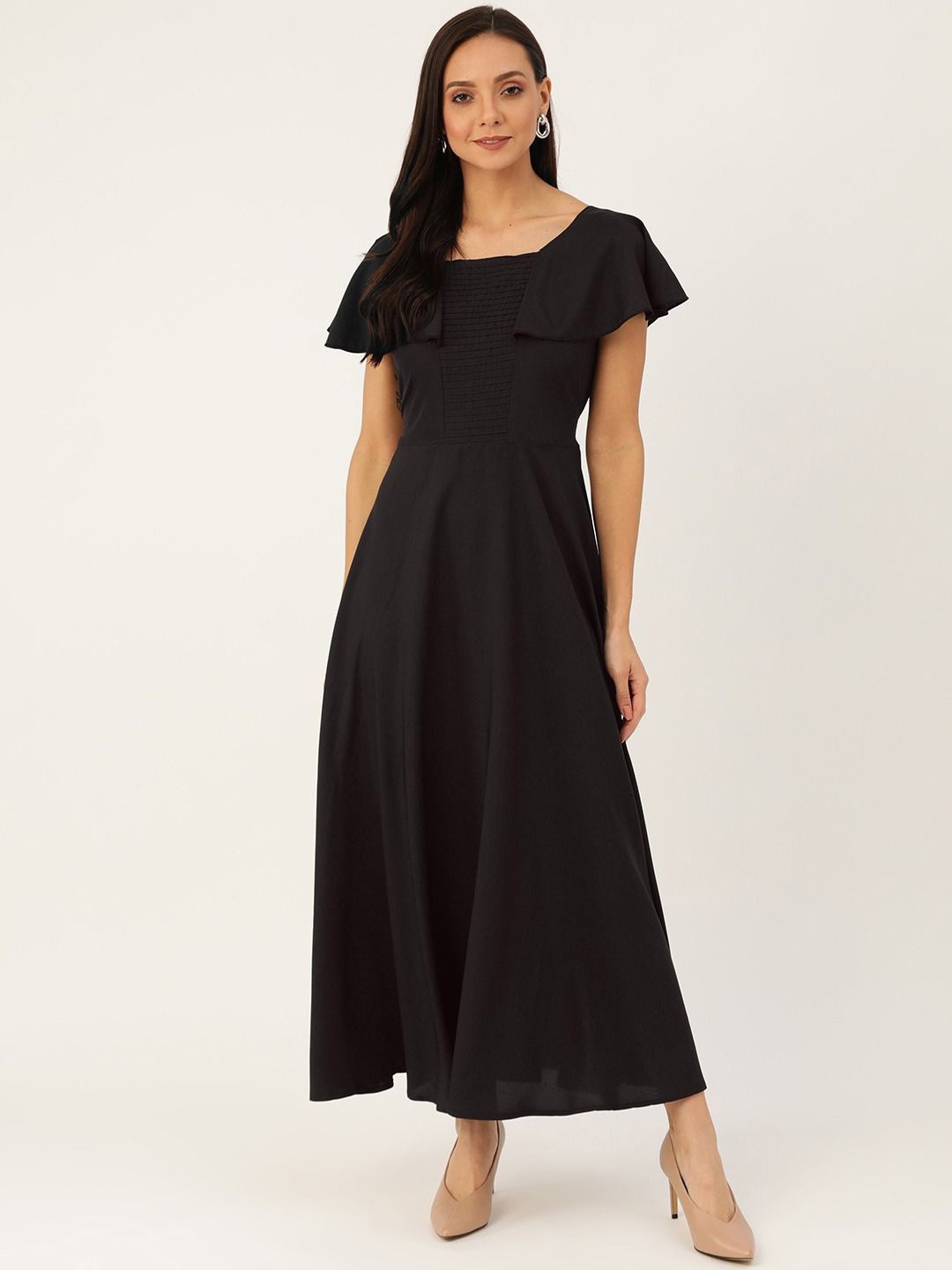 

Moda Rapido Cape Sleeve Crepe Maxi Dress, Black