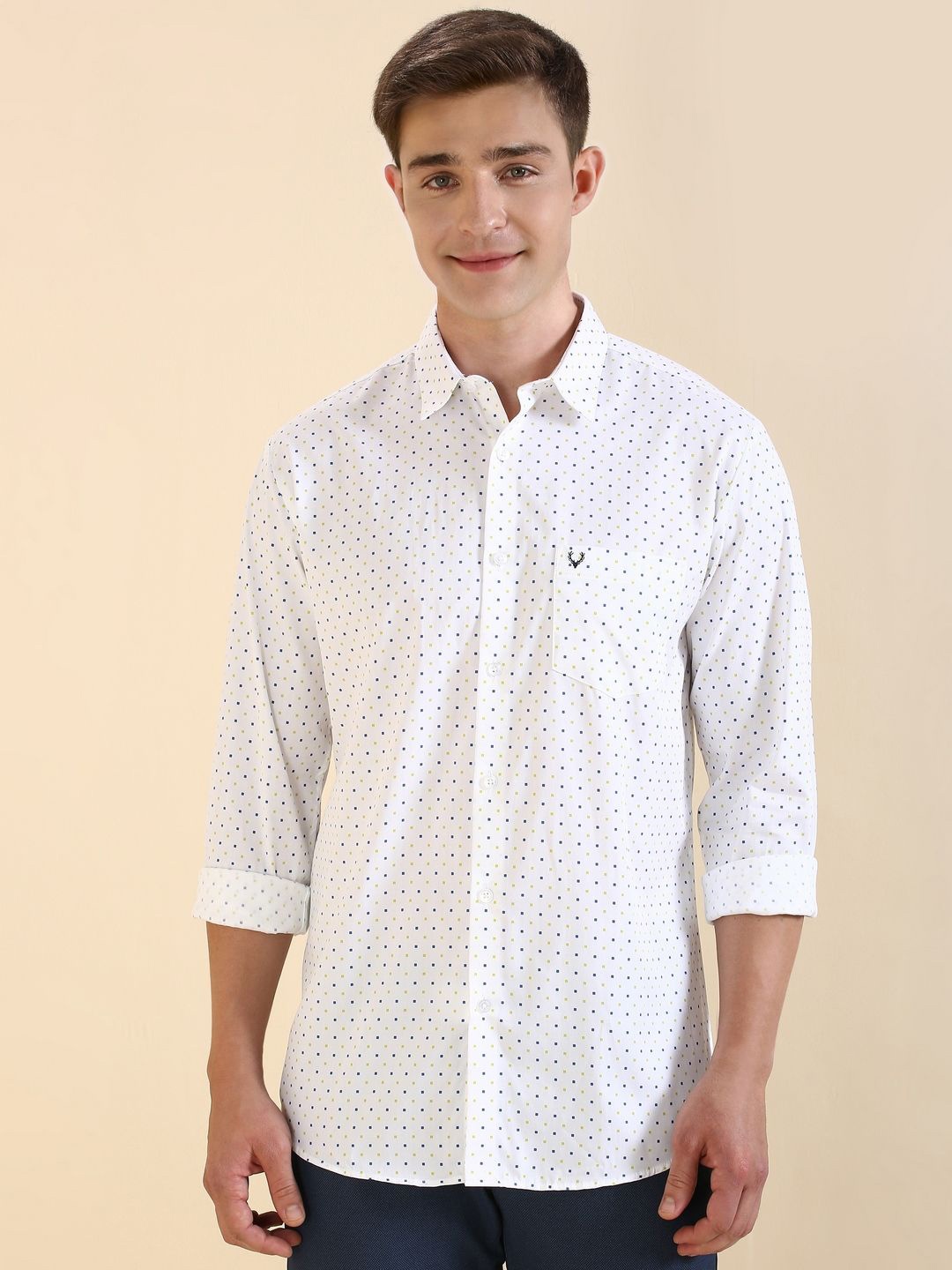 

Allen Solly Men Slim Fit Spread Collar Micro Ditsy Printed Cotton Casual Shirt, White