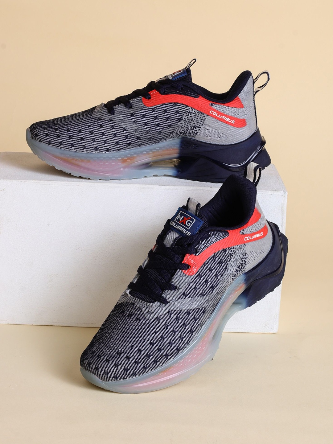 

Columbus Men Mesh Running Non-Marking Shoes, Navy blue