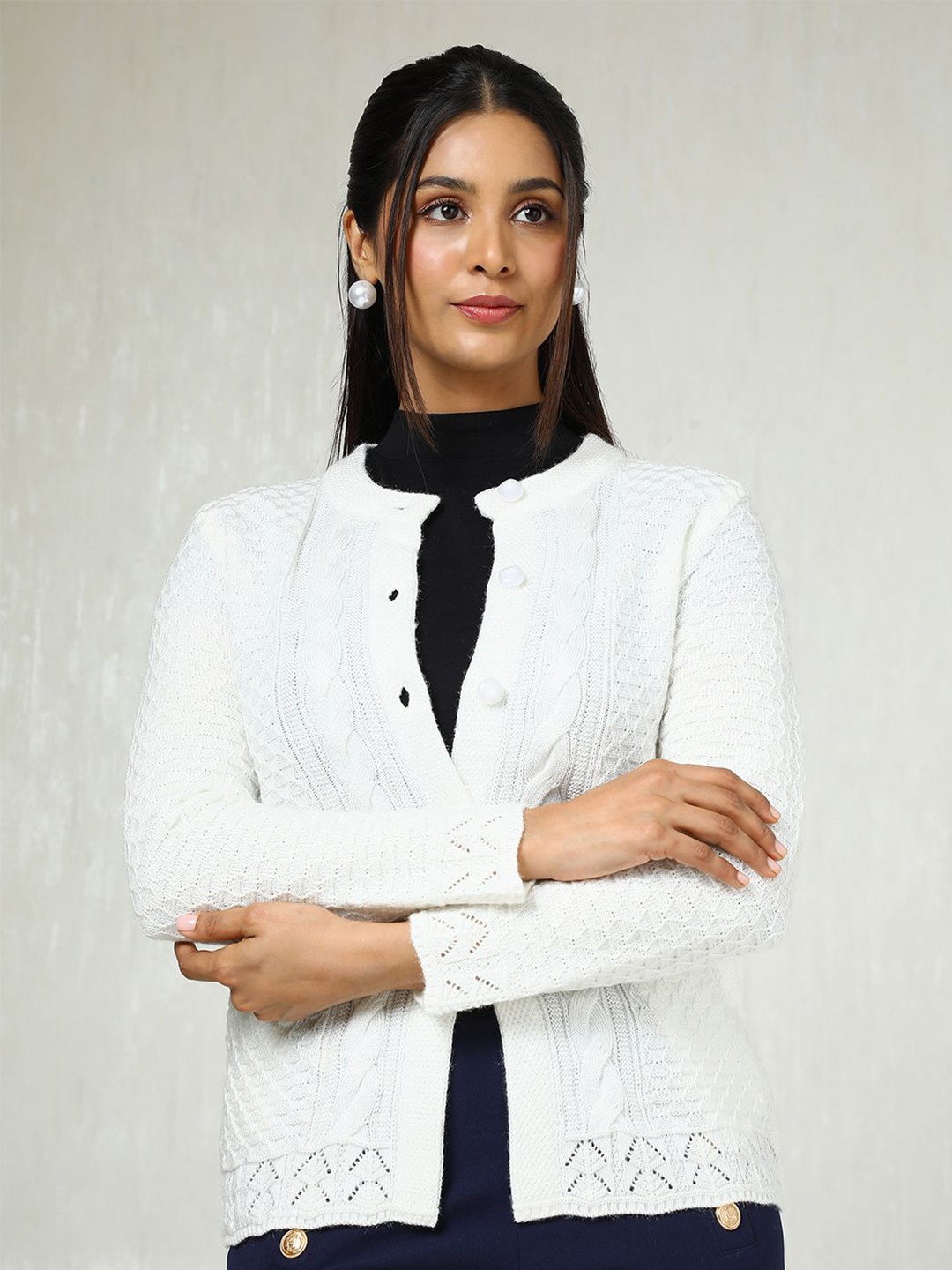 

Soch Women Cable Knit Cardigan, White