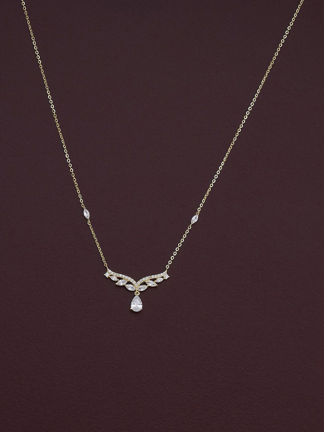 

Kushal's Fashion Jewellery 92.5 Pure Silver Gold-Plated Cubic Zirconia Stoned Chain