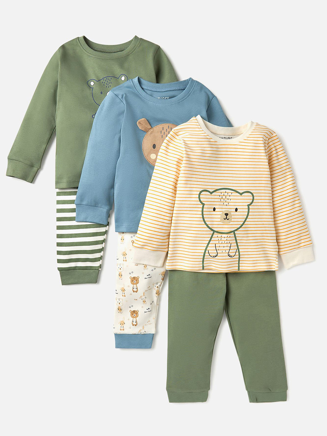 

Juniors by Babyshop Boys Pack Of 3 Printed Pure Cotton Sweatshirt With Joggers, Cream