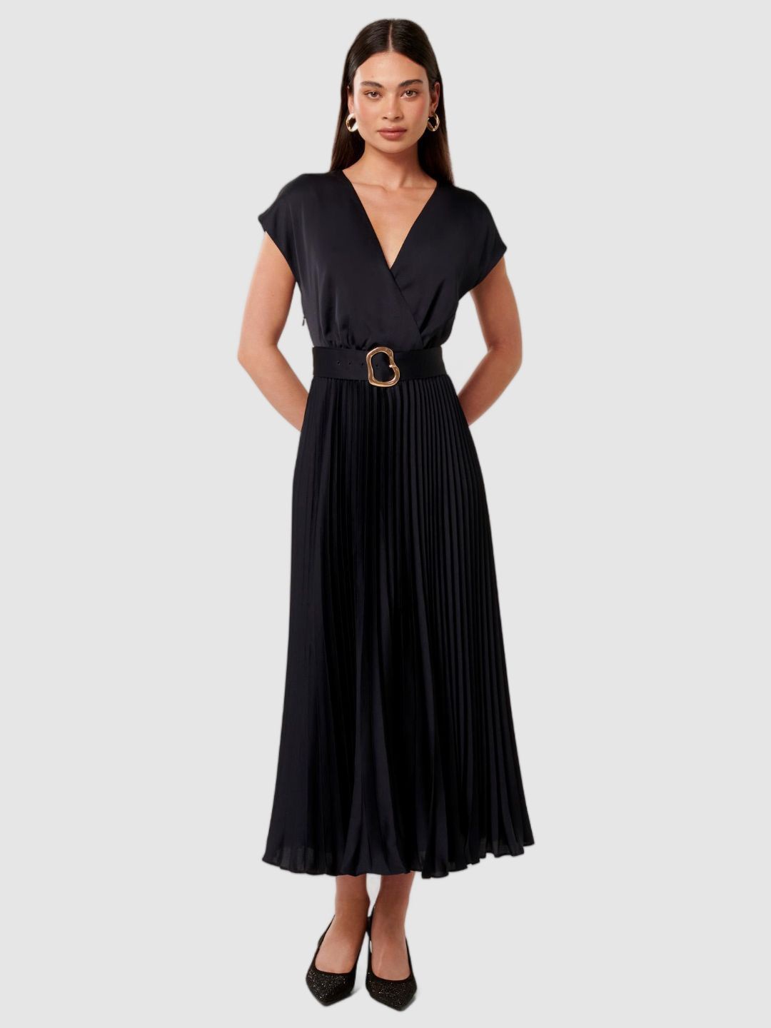

Forever New Satin Fit & Flare Midi Dress, Black