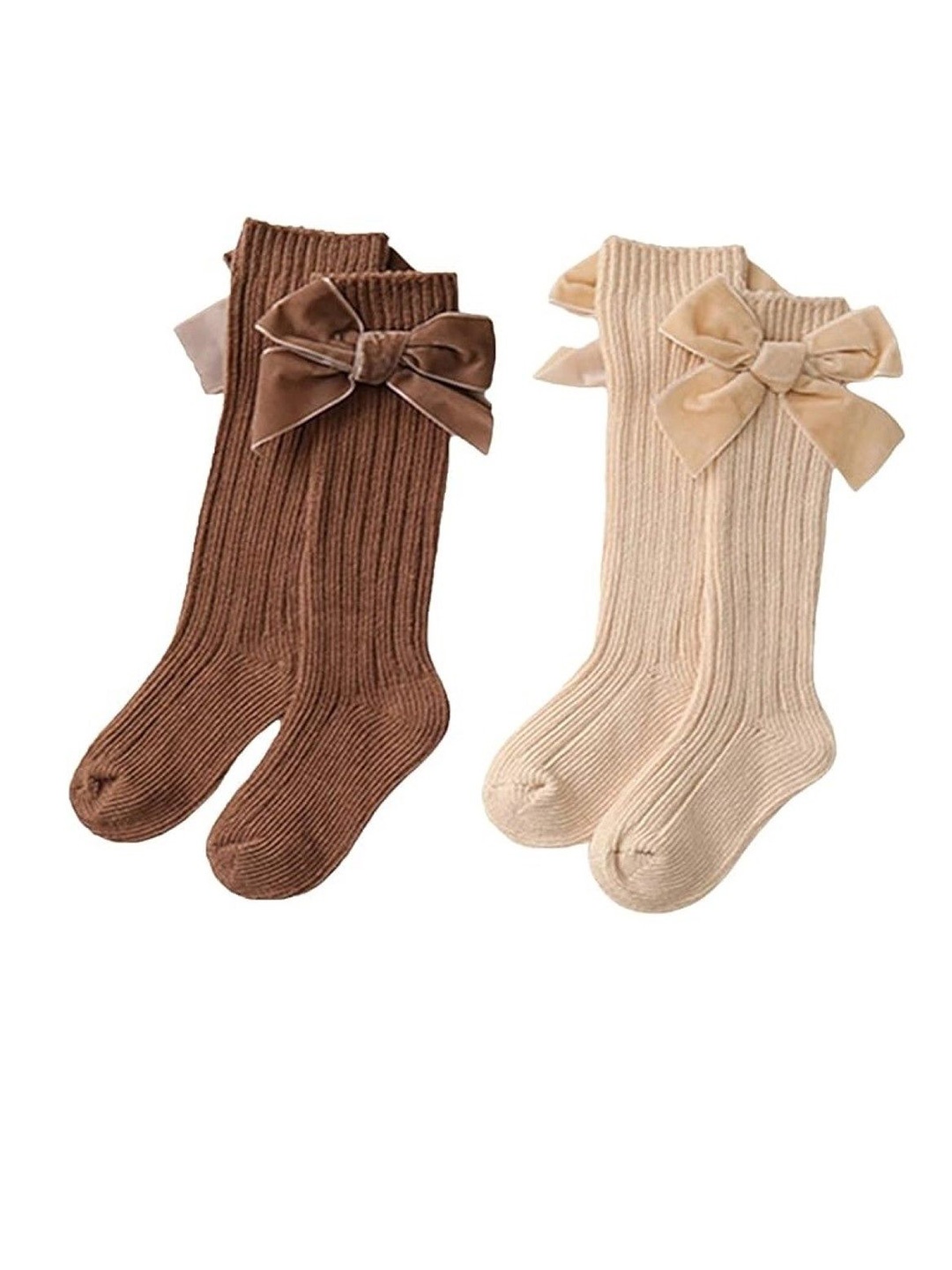 

EL REGALO Girls Pack Of 2 Striped Calf Length Socks, Brown