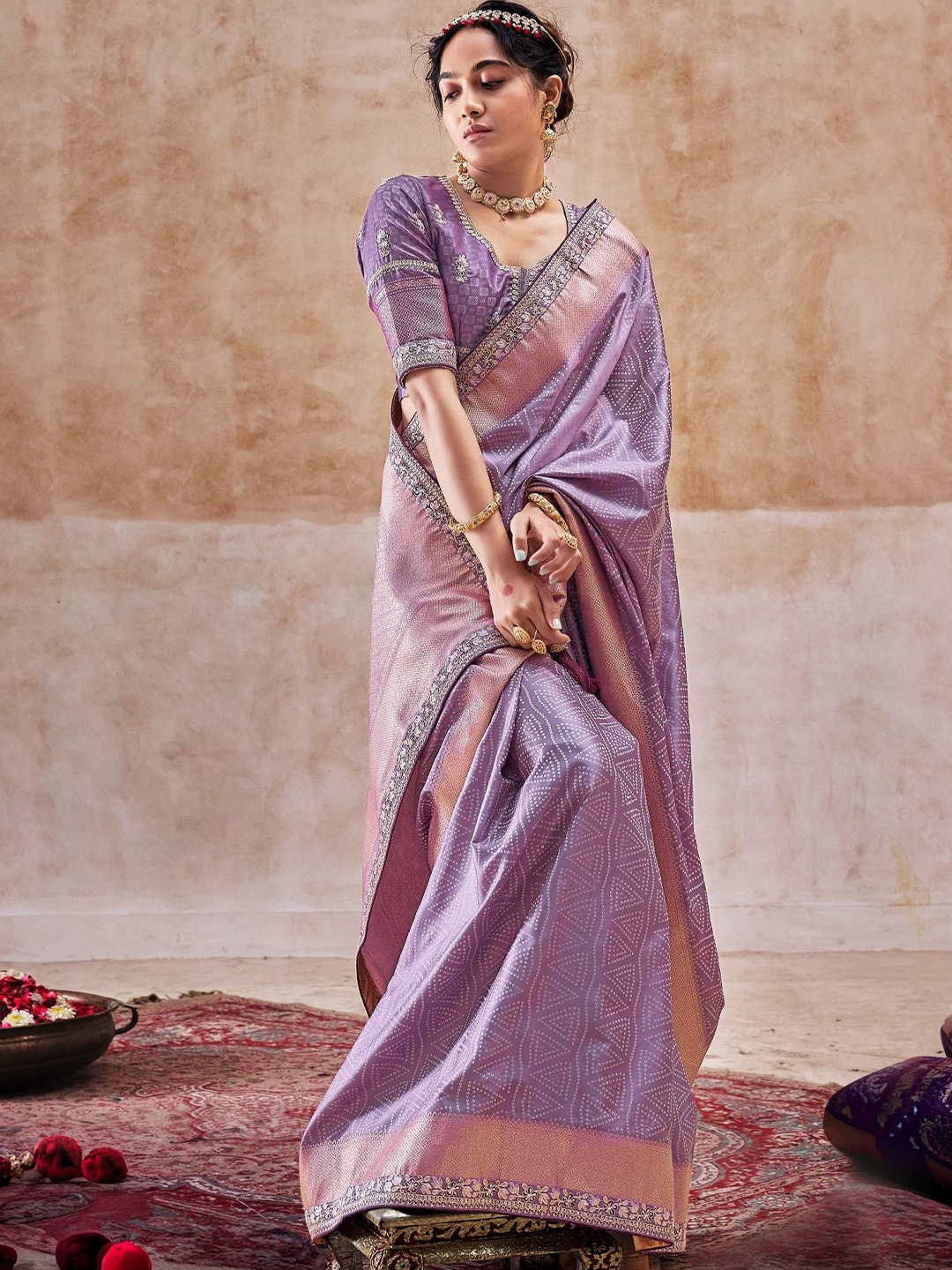 

MySilkLove Bandhani Satin Saree, Purple