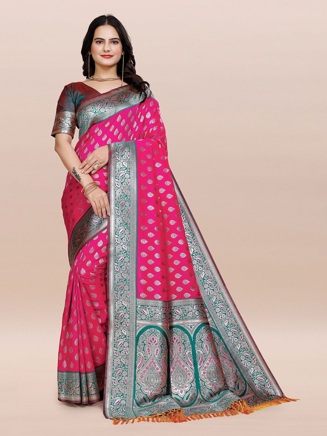 

TORONFRAS Woven Design Zari Banarasi Saree, Pink