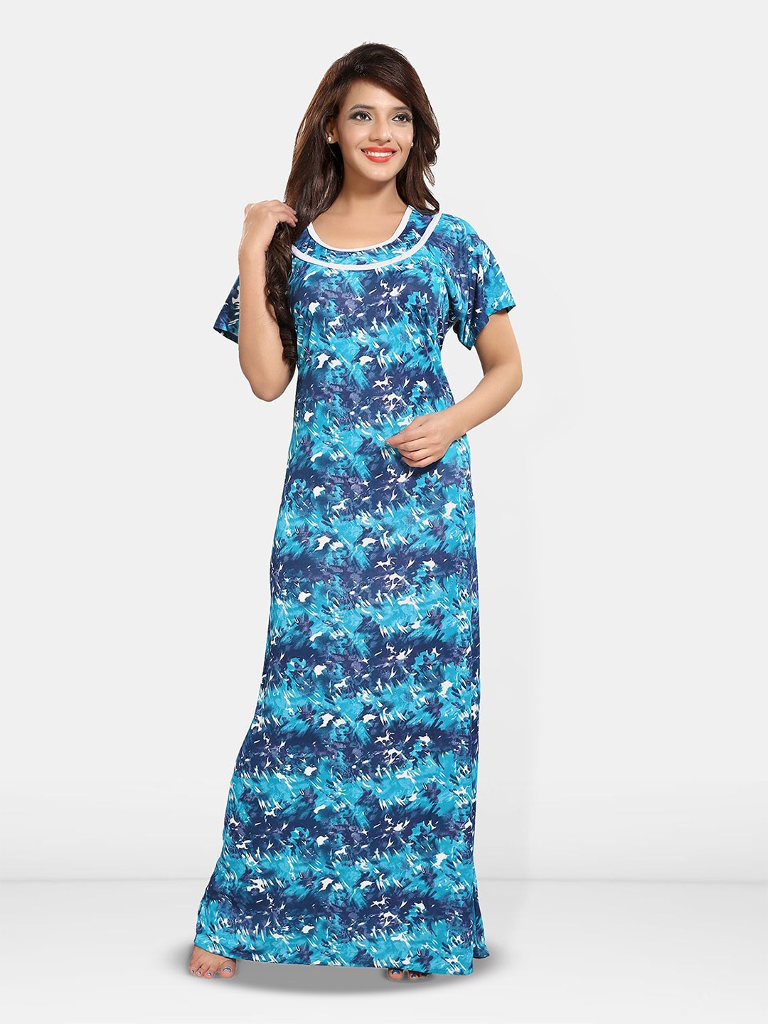 

Be You Women Printed Maxi Nightdress, Turquoise blue
