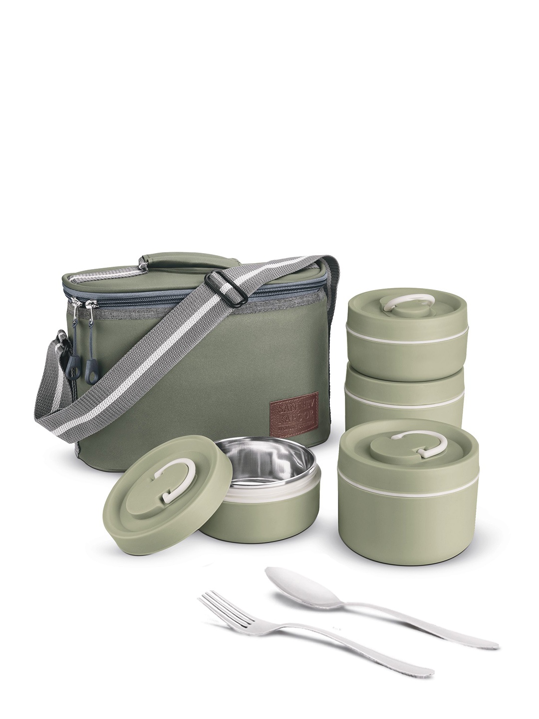 

Classic Essentials By Sanjeev Kapoor Insulated Tiffin Set of 4 with Cutlery, Green