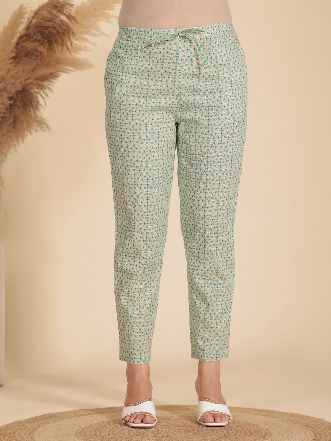 

Aramya Women Geometric Printed Cotton Ethnic Palazzos, Green