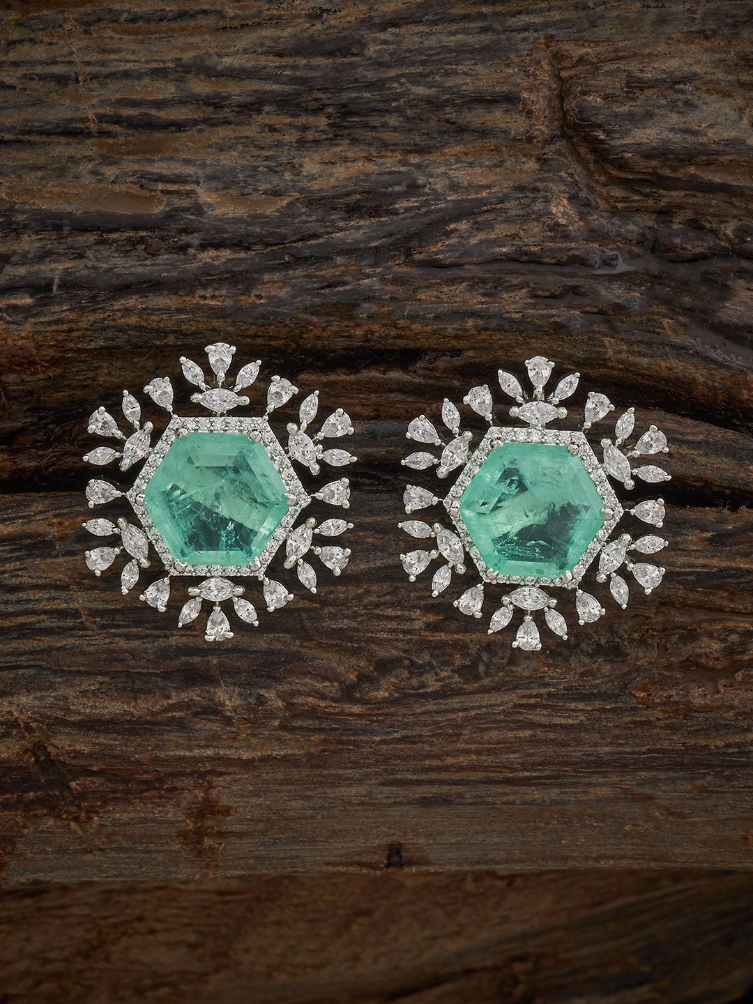 

Kushal's Fashion Jewellery Rhodium-Plated Zircon Geometric Studs Earrings, Silver