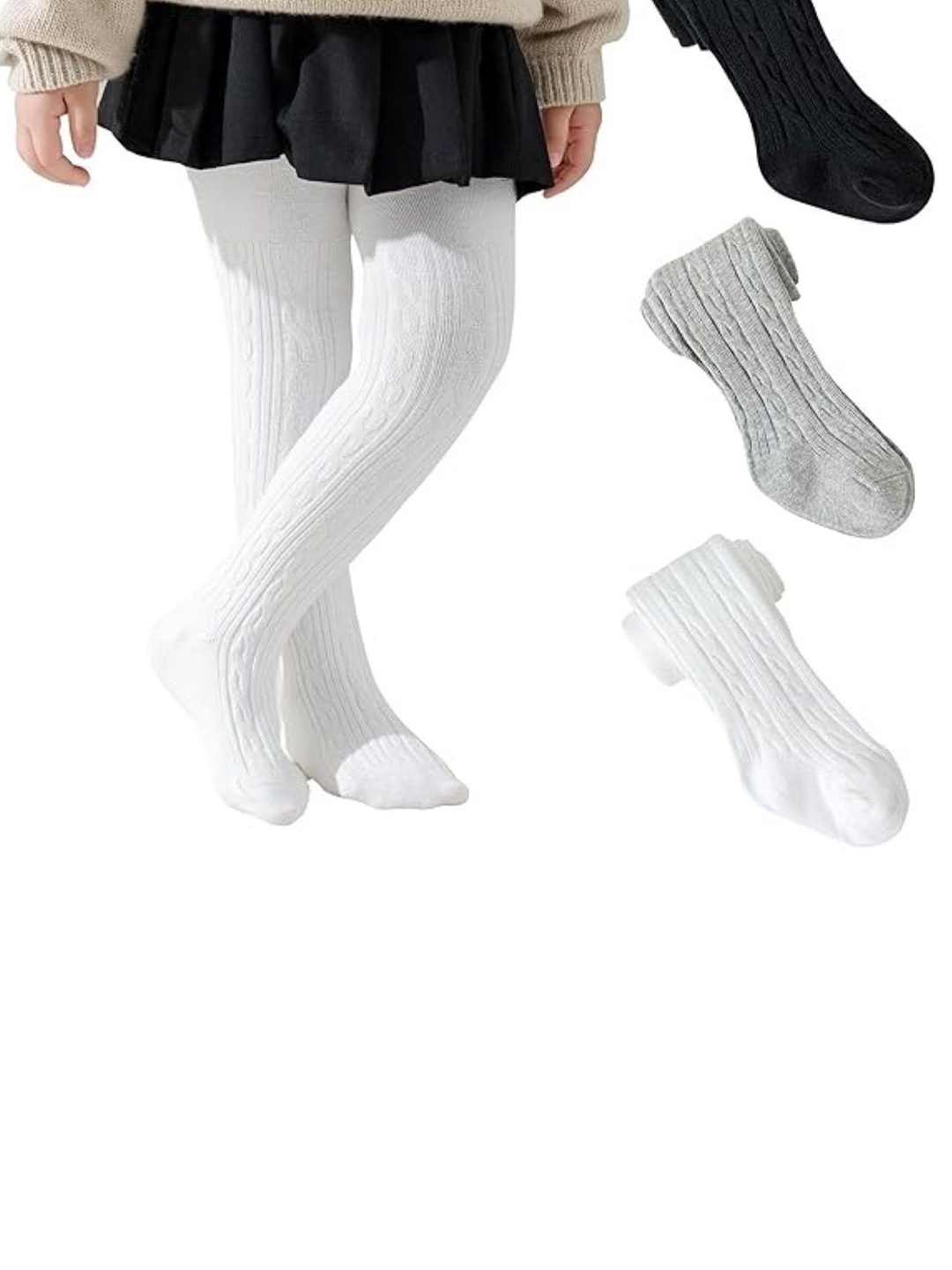 

EL REGALO Pack Of 3 Stretchable Opaque Stockings, White