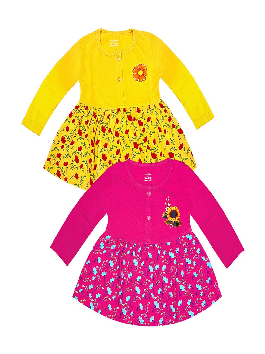 

KidzzCart Girls Floral Printed Fit & Flare Cotton Dress, Yellow