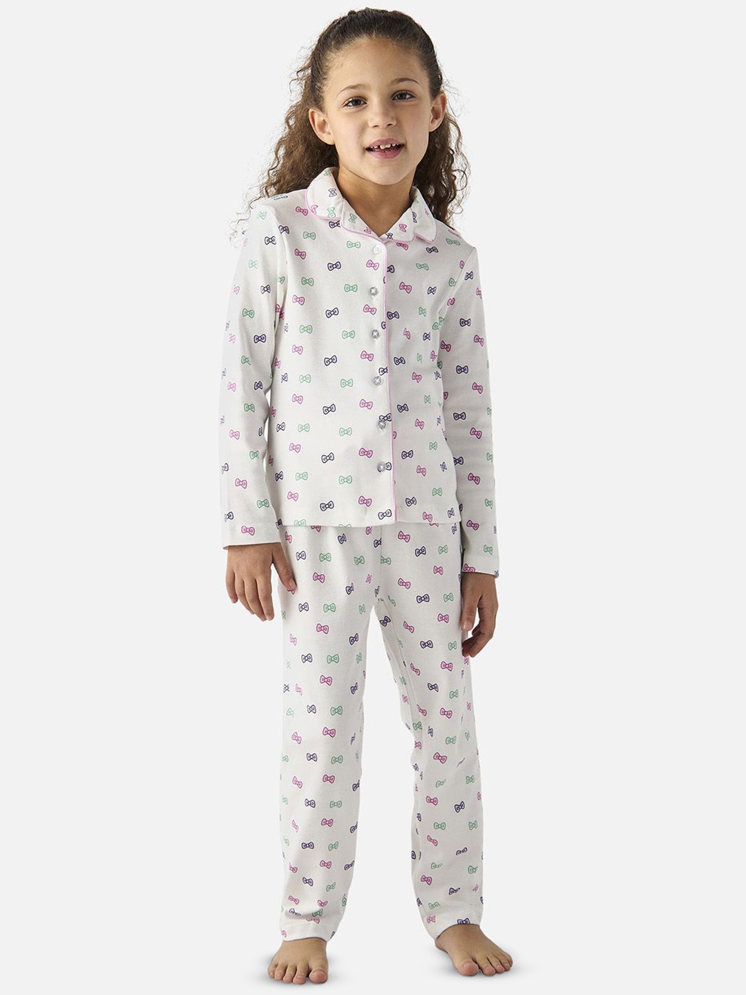 

Juniors by Babyshop Girls Printed Pure Cotton Shirt With Pyjamas, White