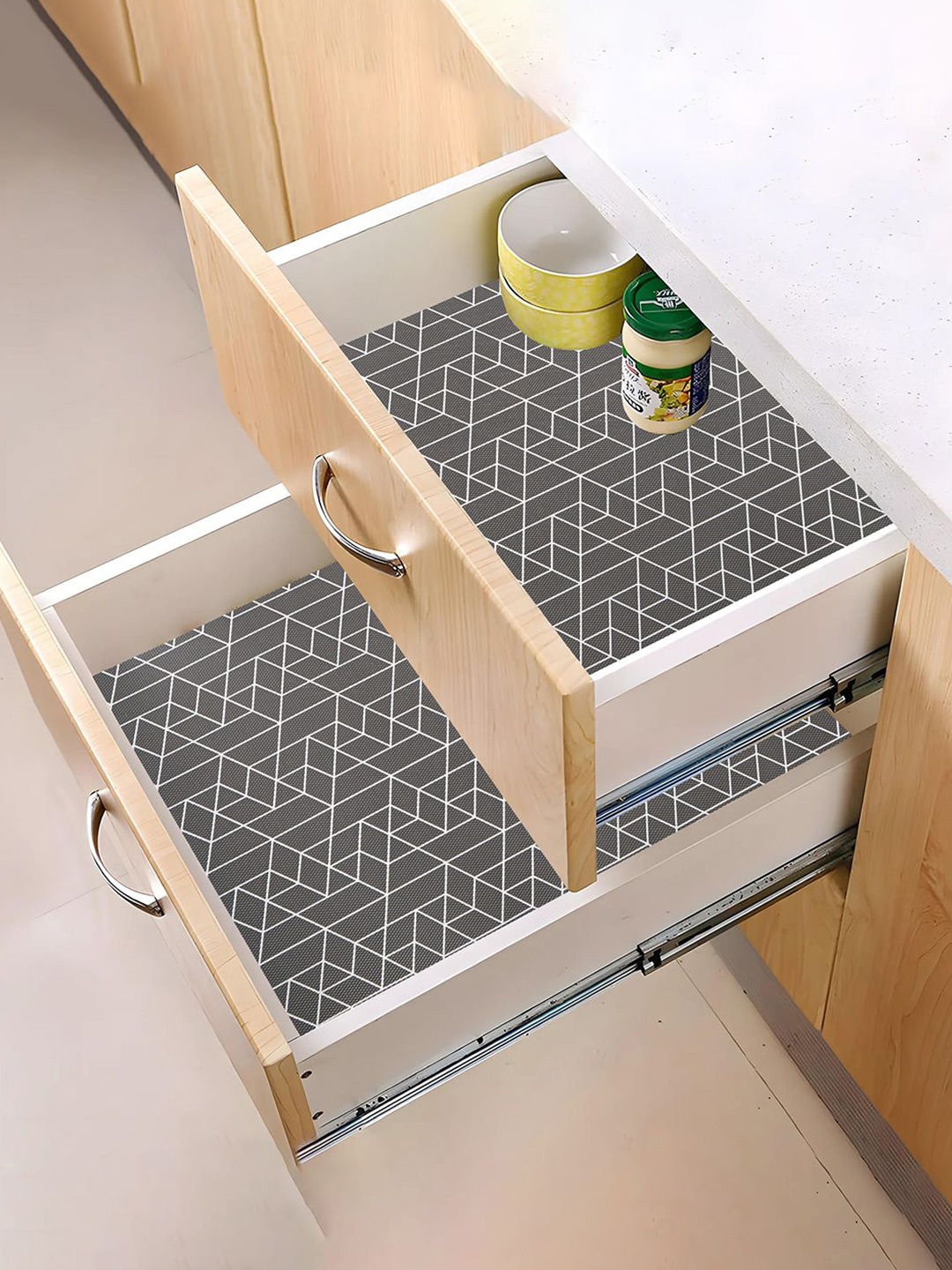 

Kuber Industries Grey Set of 3 Water Resistant 3 Mtr EVA Kitchen Shelf Liner Organisers