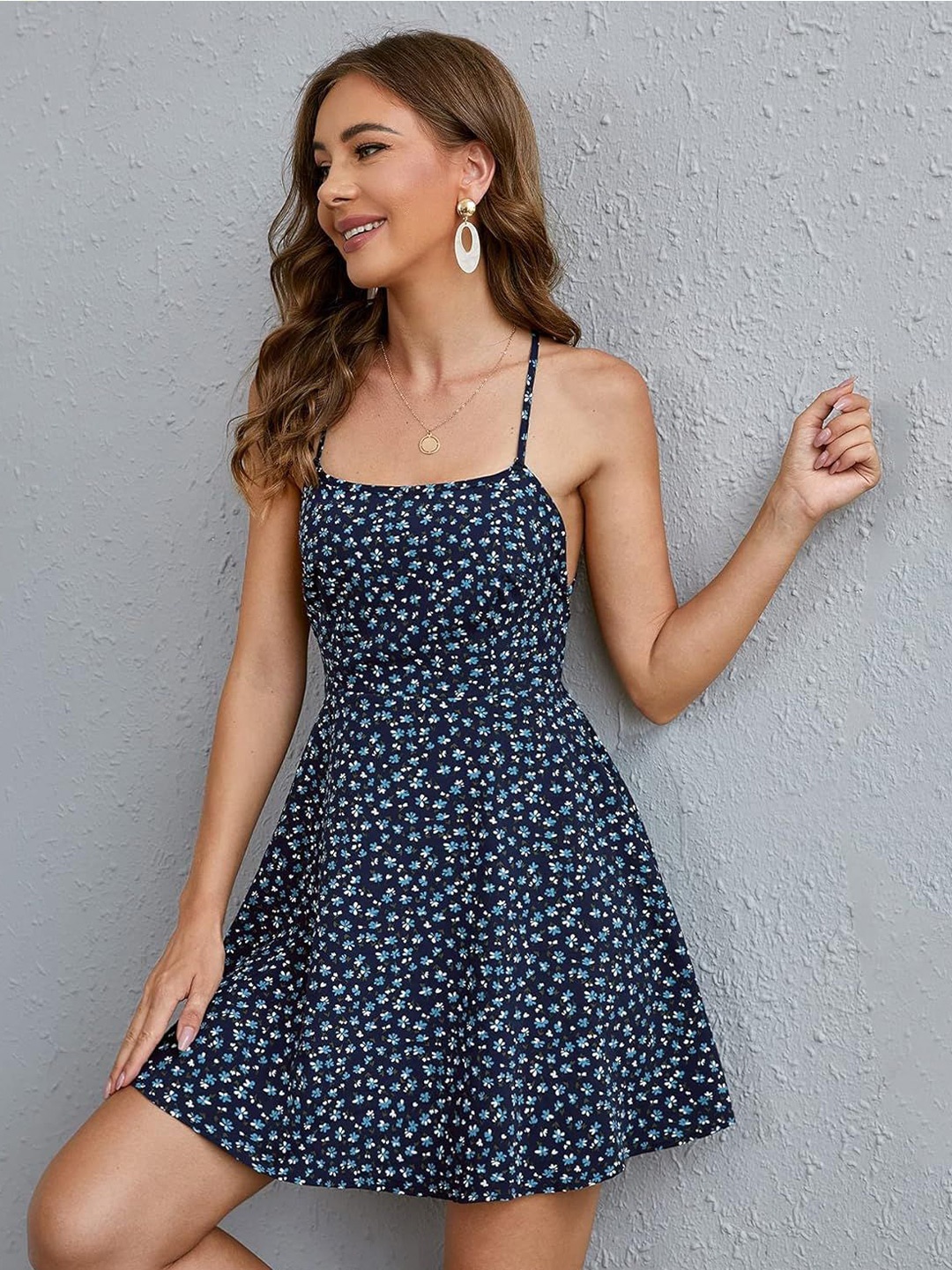 

Xivir Printed Fit & Flare Mini Dress, Navy blue