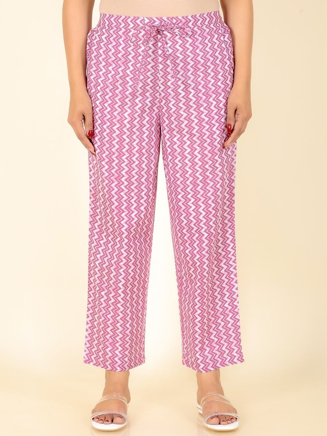 

Aramya Chevron Printed Soft Cotton Trousers, Pink
