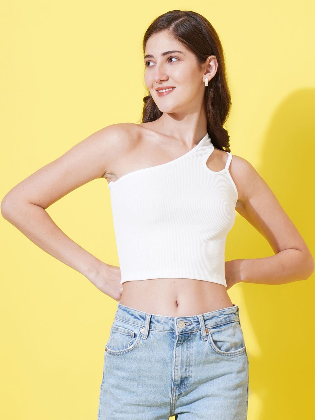 

Moda Rapido Off-Shoulder Crepe Crop Top, White