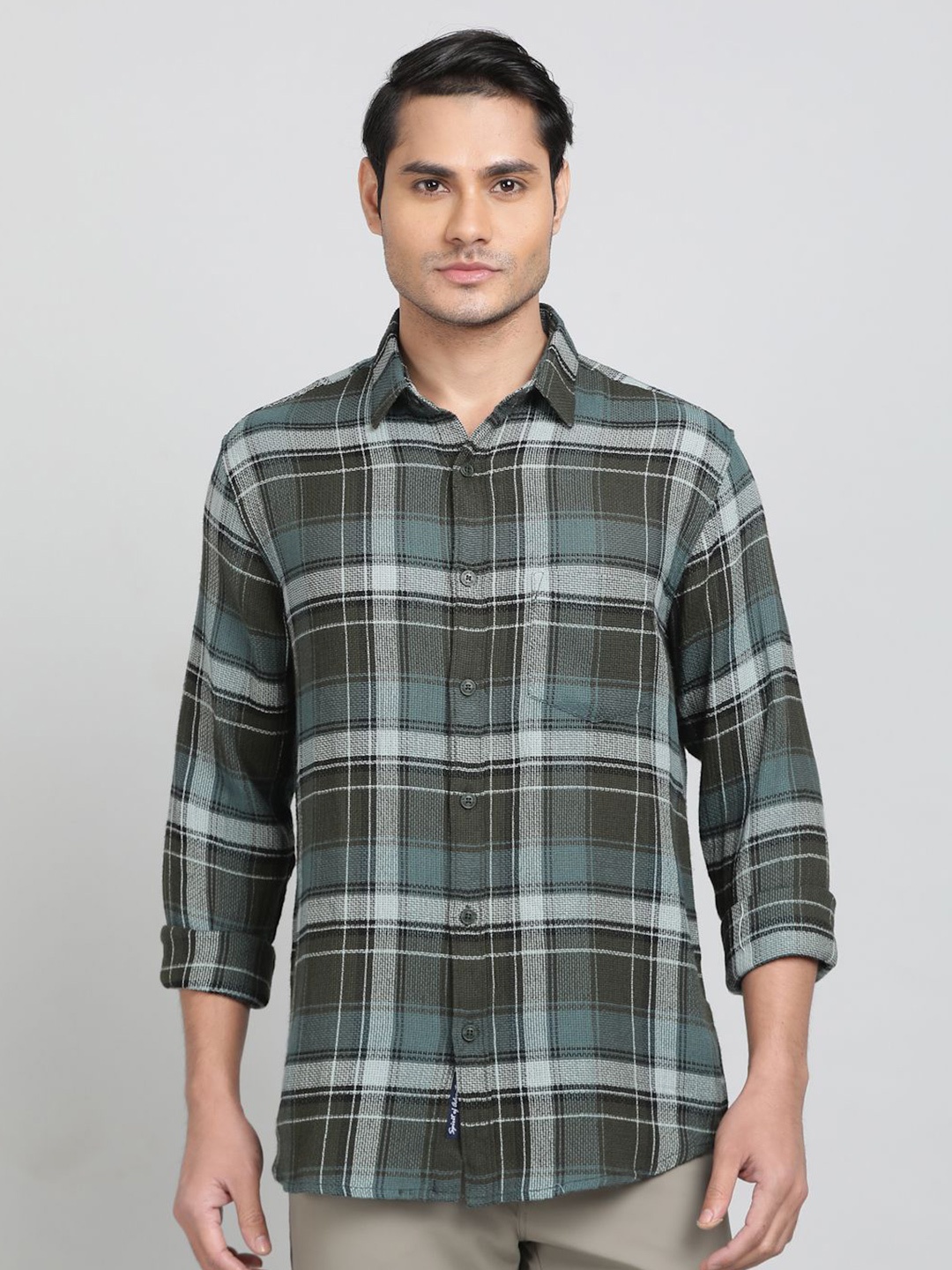 

JADE BLUE Men Slim Fit Tartan Checks Opaque Checked Casual Shirt, Green