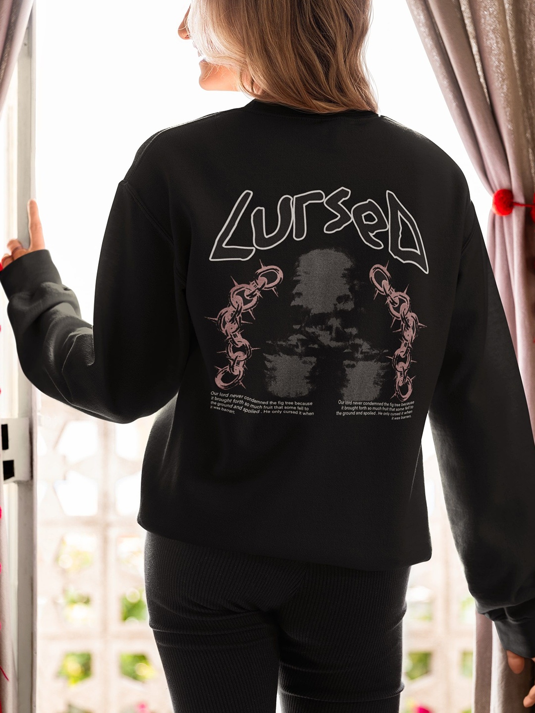 

TheBTclub Women Graphic Printed Pure Cotton Sweatshirt, Black
