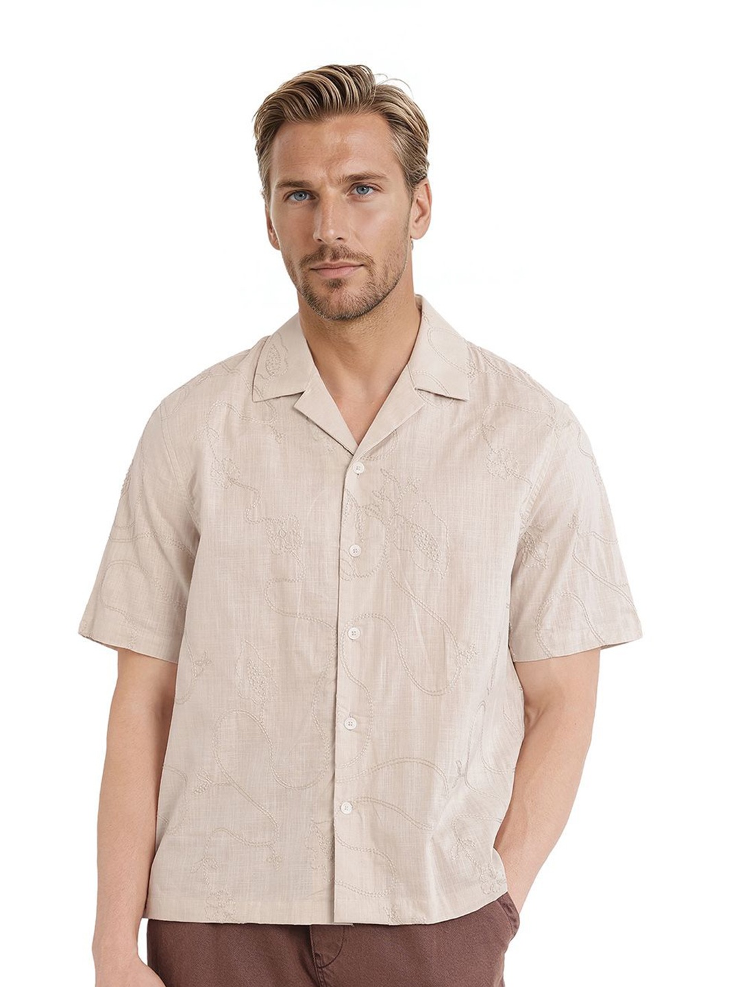 

RARE RABBIT Men Comfort Boxy Opaque Casual Shirt, Beige