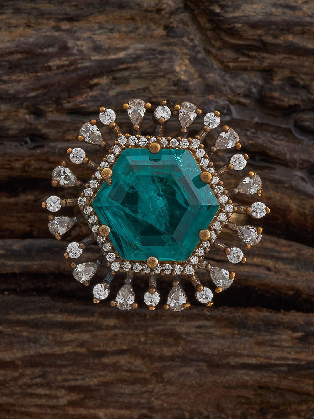 

Kushal's Fashion Jewellery Victorian-Plated Cubic Zirconia Studded Adjustable Finger Ring, Gold