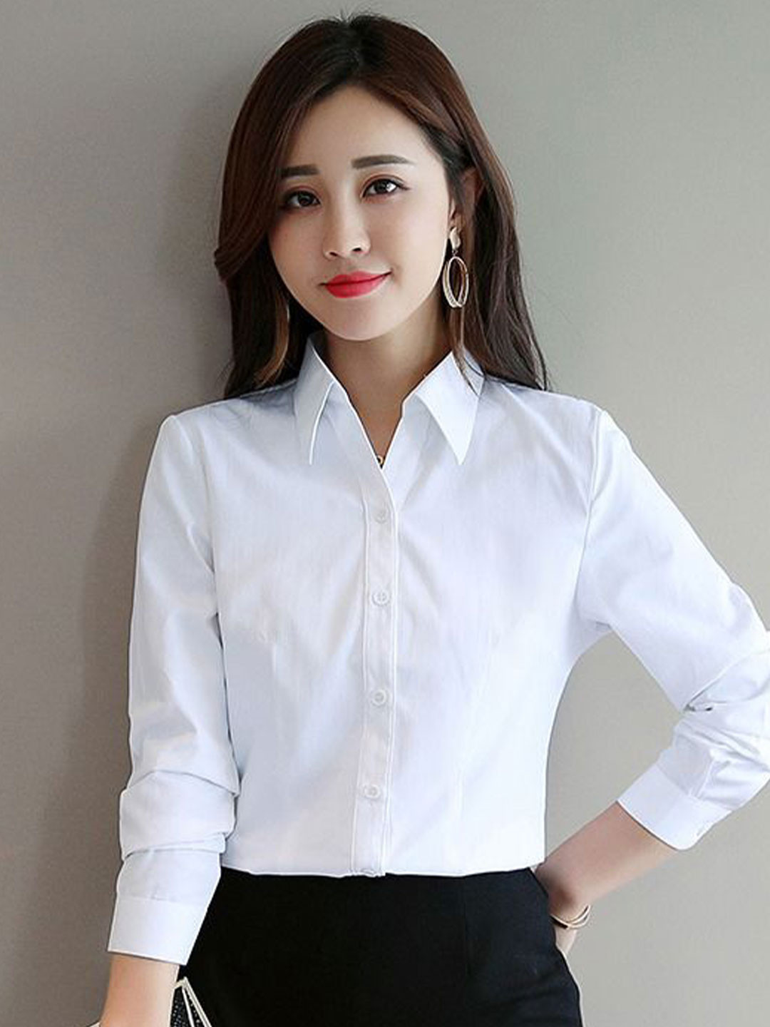 

StyleCast Women Spread Collar Solid Cotton Casual Shirt, White