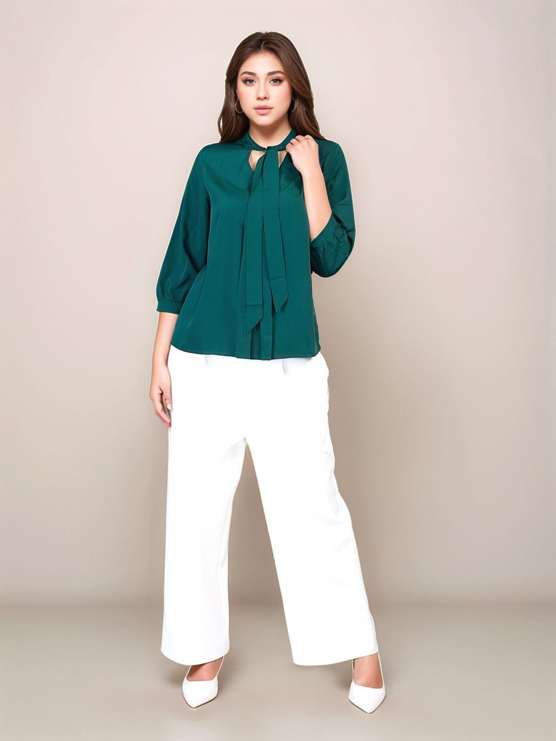 

Zink London Tie-Up Neck Shirt Style Top, Green