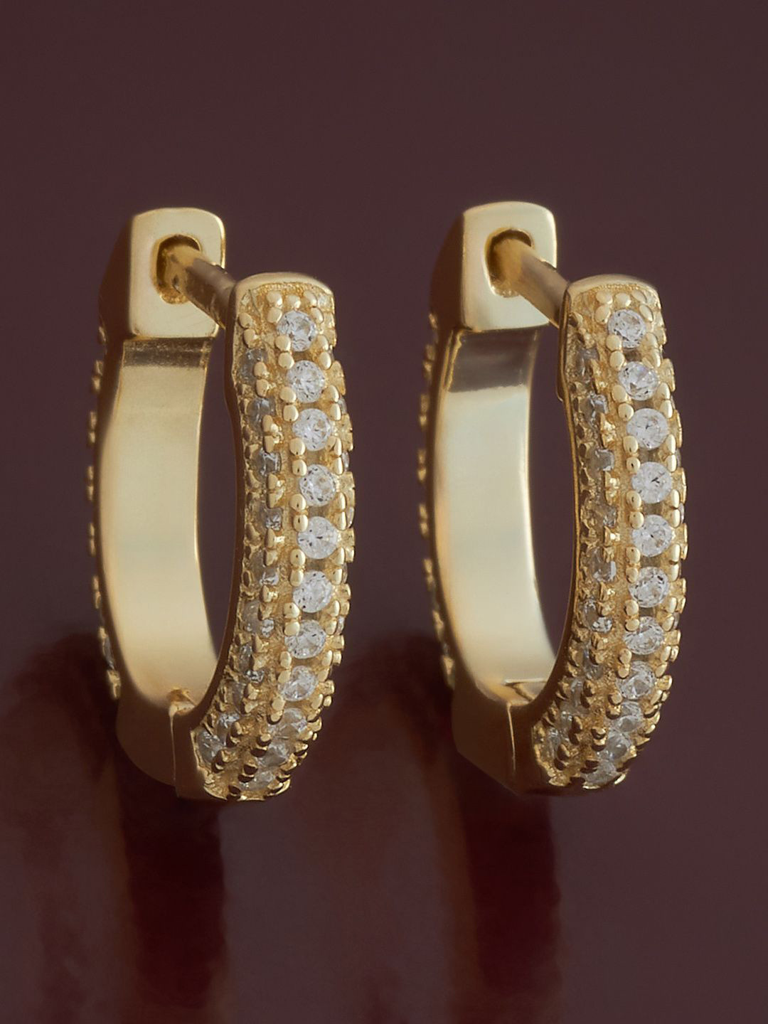 

Kushal's Fashion Jewellery 92.5 Sterling Silver Gold Plated Zircon Spherical Hoop Earrings