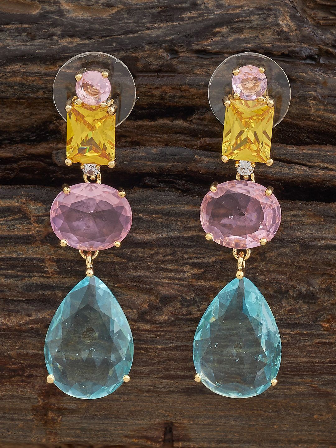 

Kushal's Fashion Jewellery Gold-Plated Zircon Teardrop Shaped Drop Earrings