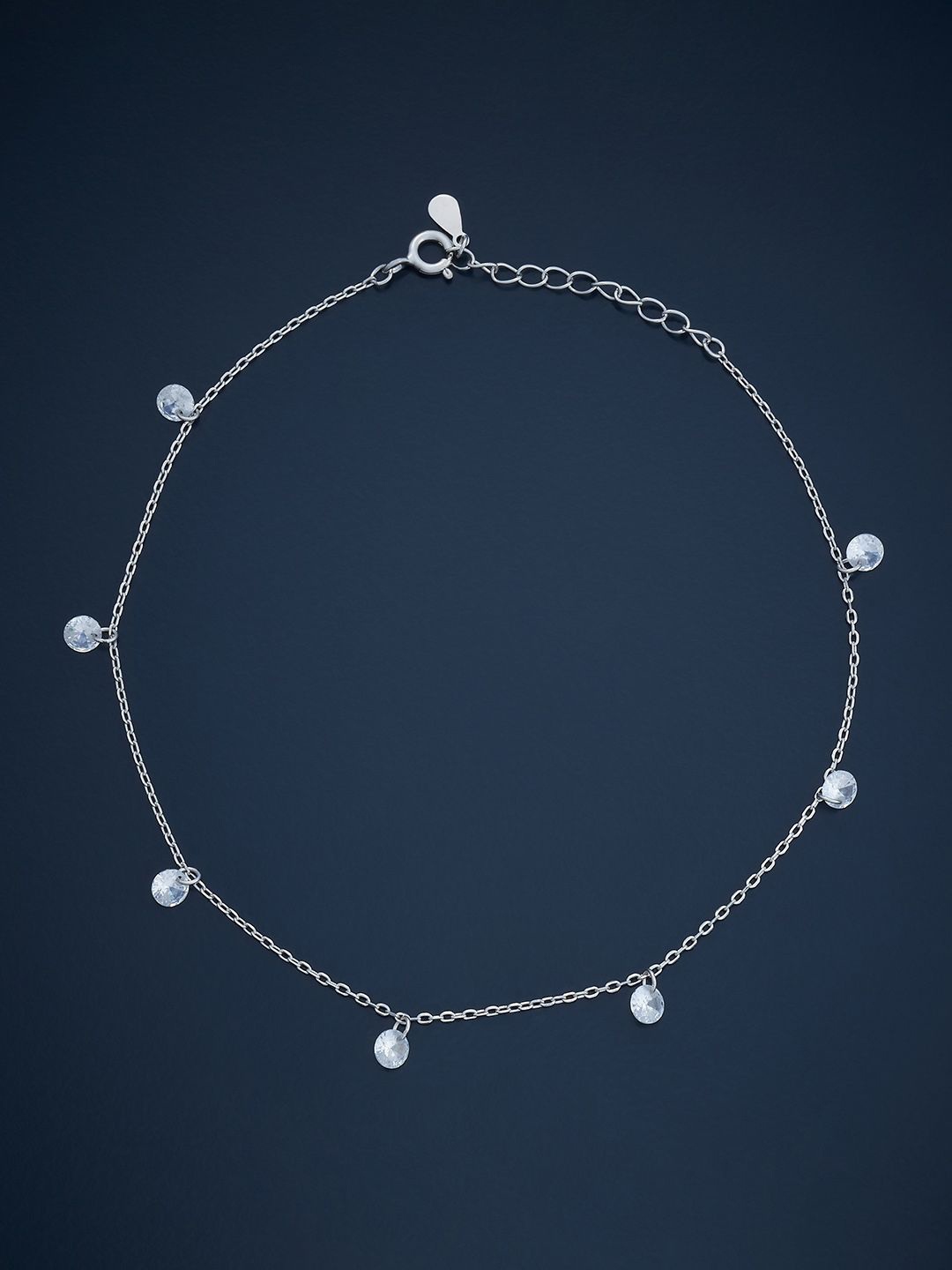 

Kushal's Fashion Jewellery Sterling Silver Rhodium-Plated Artificial Stones Anklet