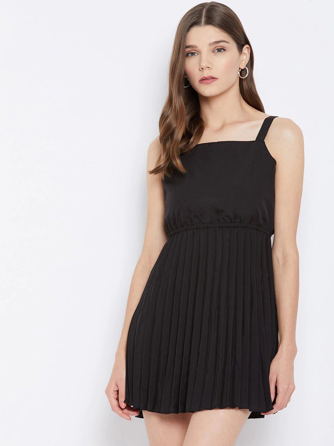 

Moda Rapido Shoulder Straps Crepe A-Line Mini Dress, Black