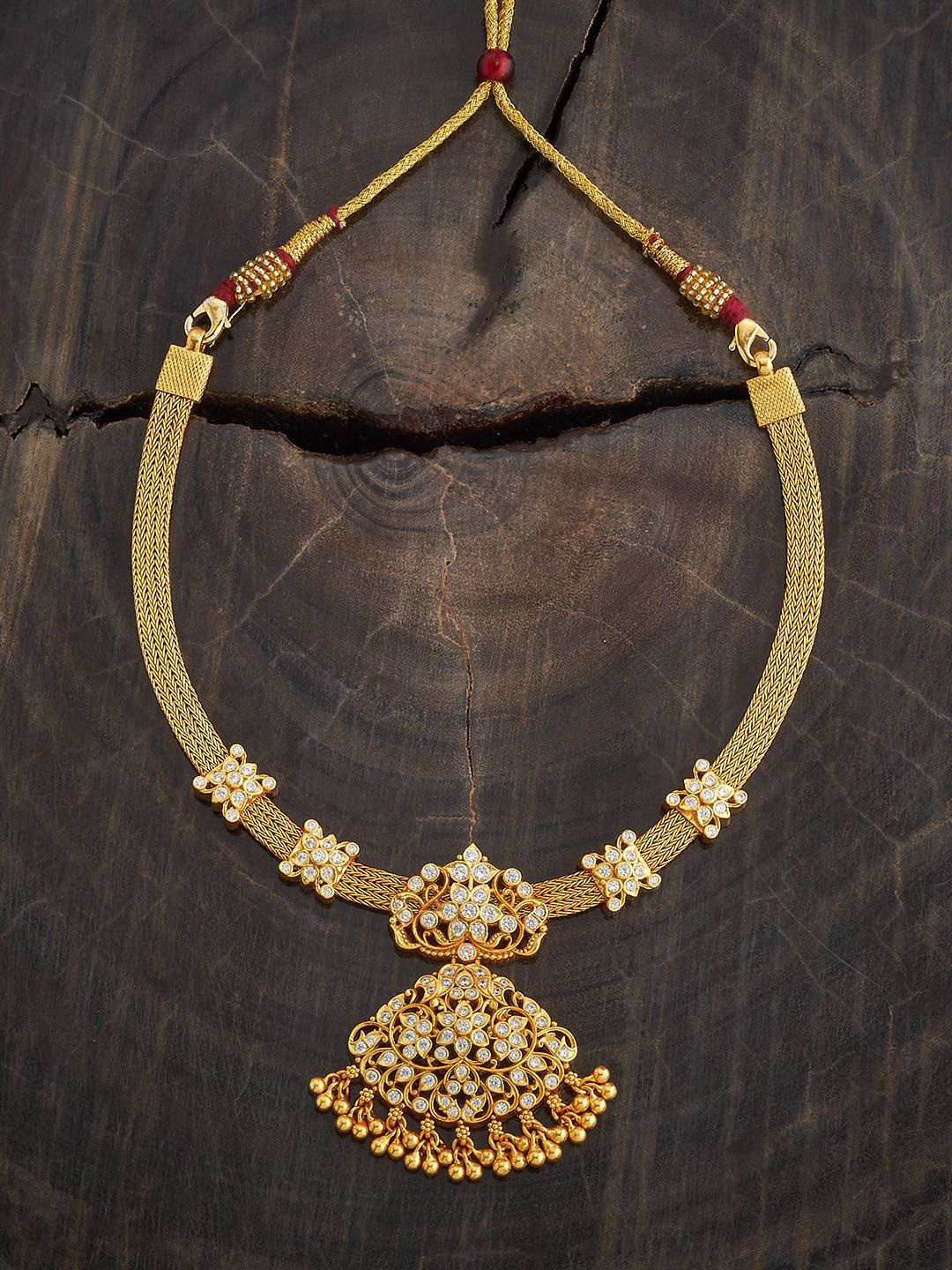 

Kushal's Fashion Jewellery Sterling Silver Gold-Plated Temple Necklace