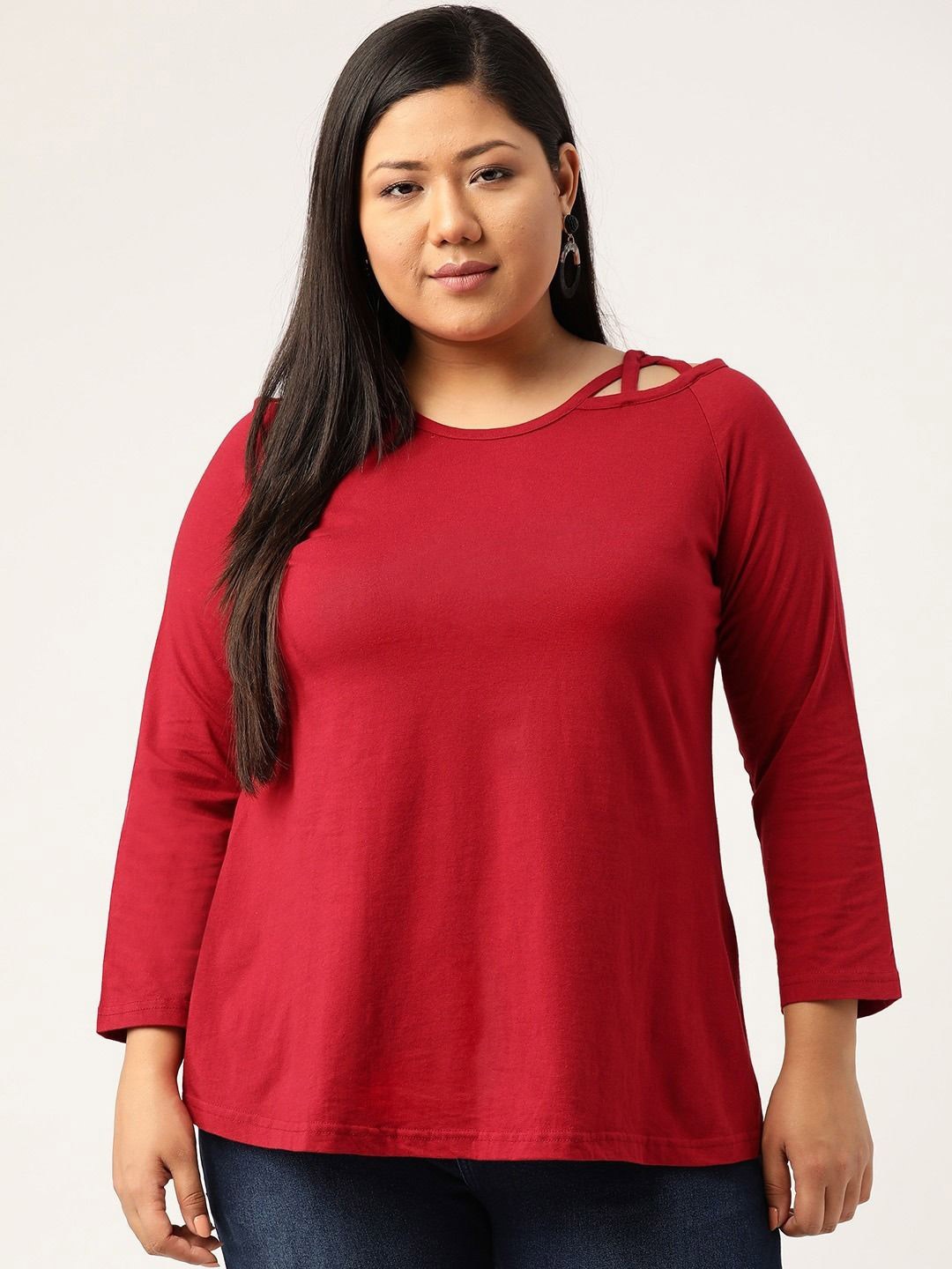 

theRebelinme Women Cotton Plus Size Top, Maroon