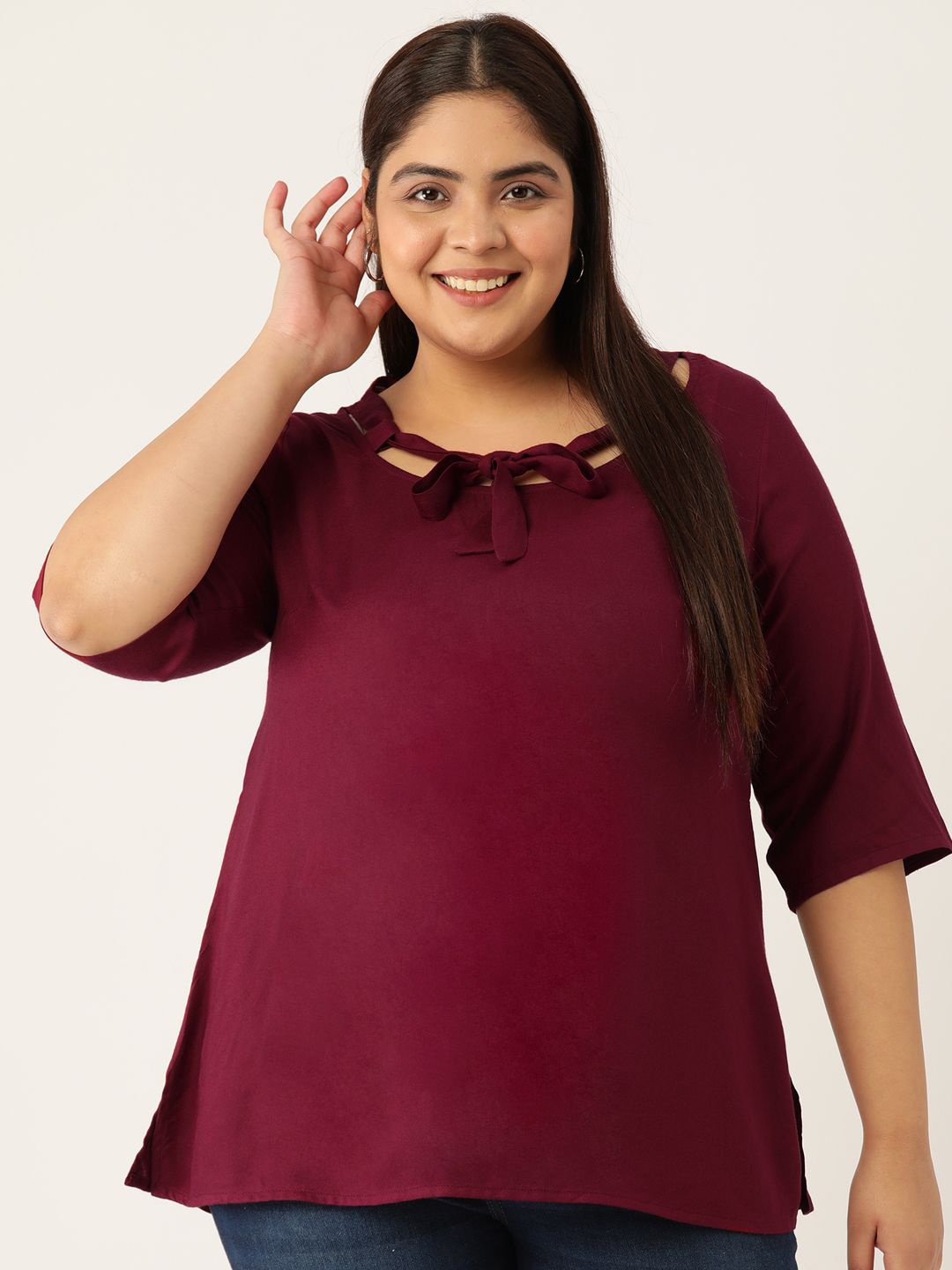 

theRebelinme Women Round Neck Plus Size A-Line Top, Red