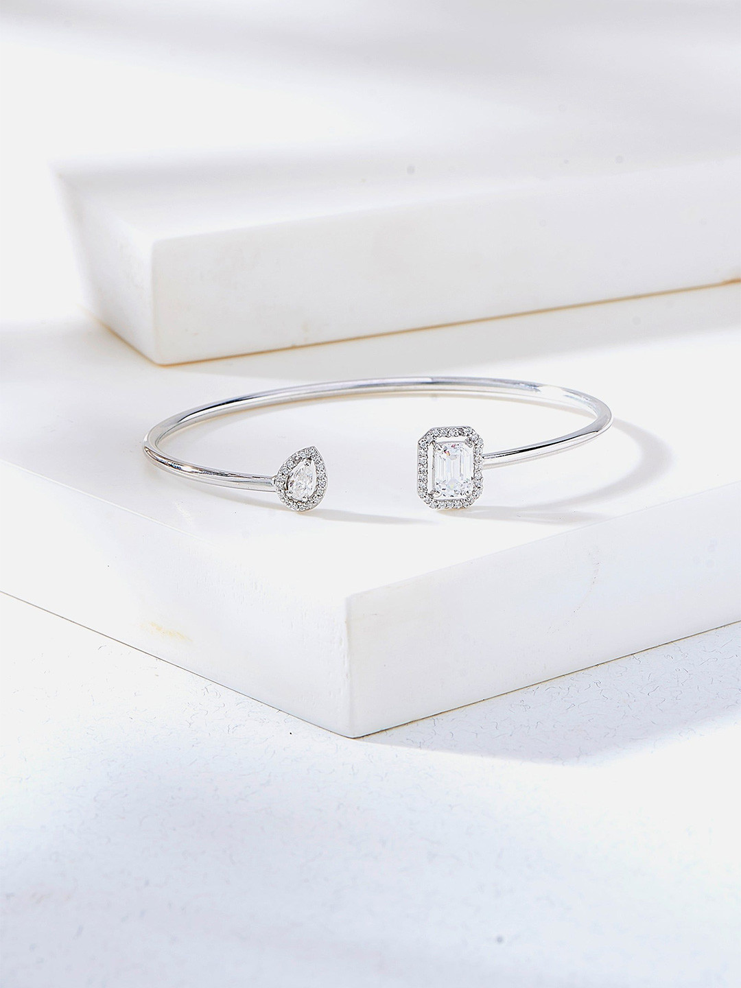 

Nipura 925 Sterling Silver Rhodium-Plated Cubic Zirconia Studded Cuff Bracelet