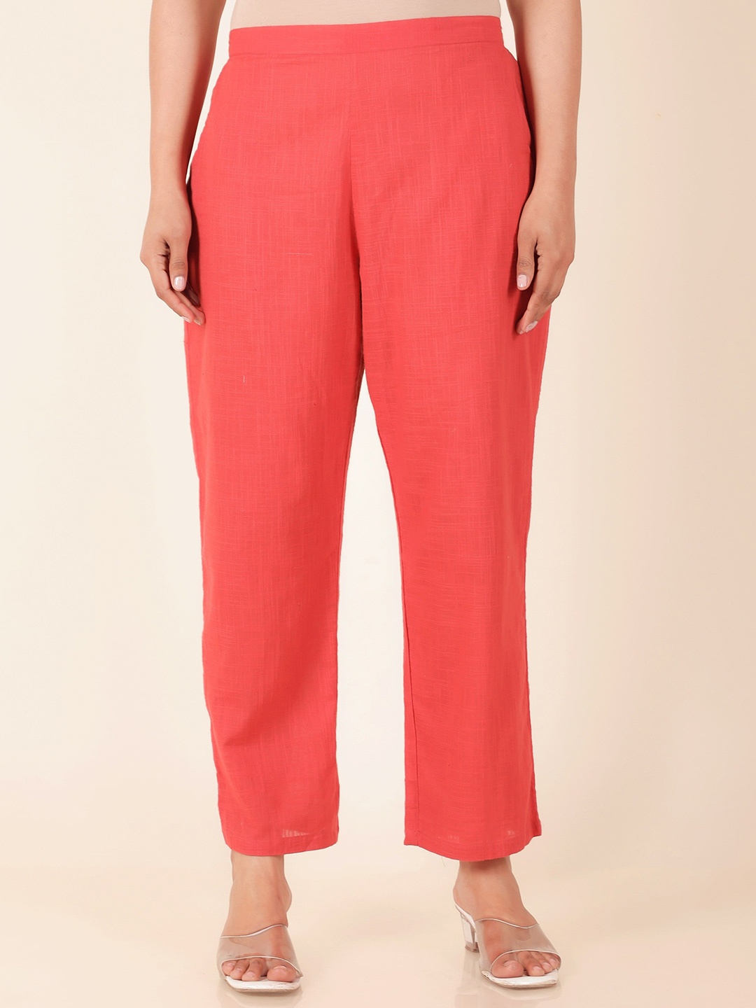 

Aramya Women Cotton Straight Fit Trouser, Orange
