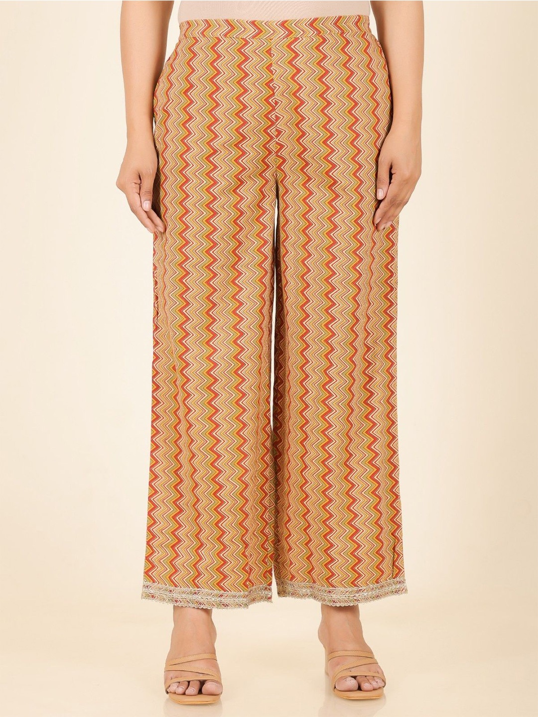 

Aramya Women Chevron Printed Cotton Palazzos, Brown