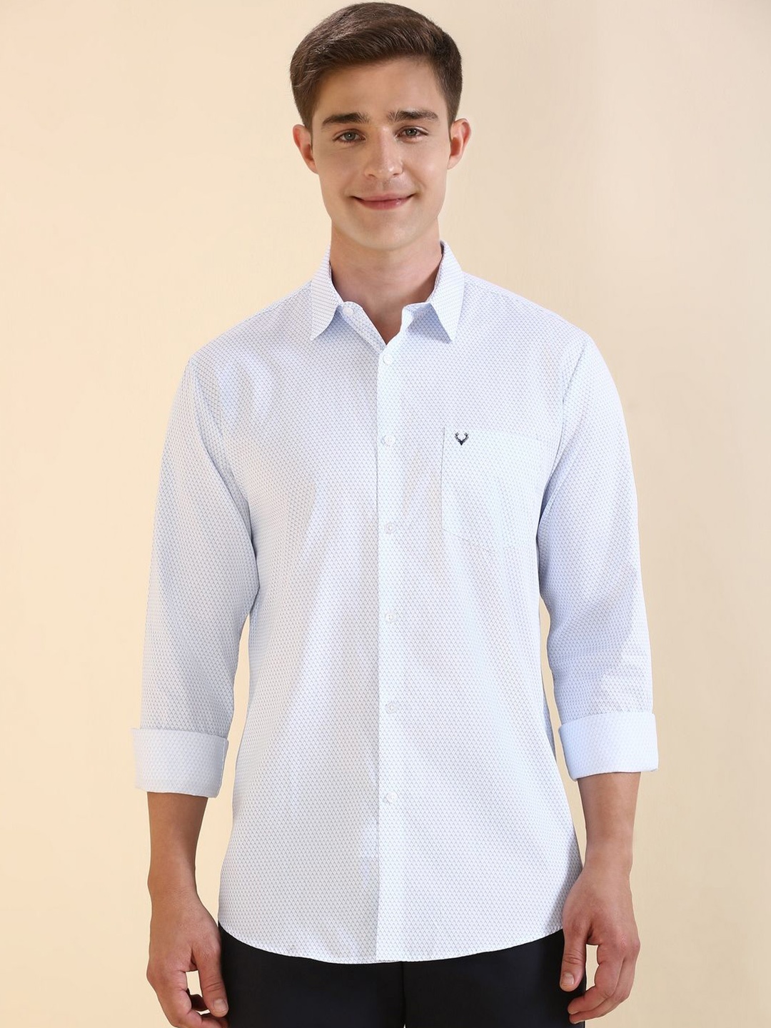 

Allen Solly Men Slim Fit Spread Collar Geometric Printed Cotton Formal Shirt, White