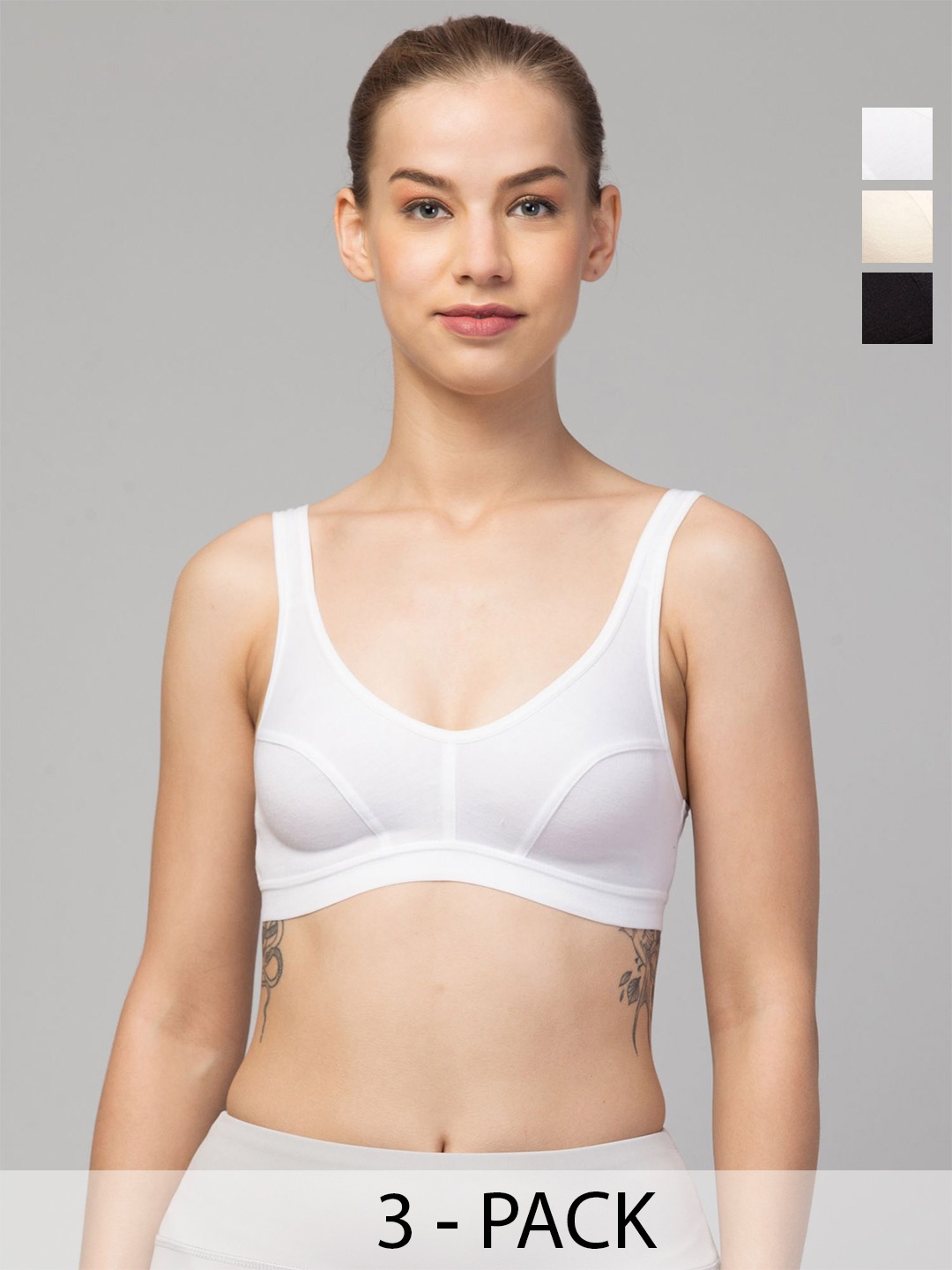 

CKARFE Women Pack of 3 T-shirt Seamless Pure Cotton Full Coverage Bra, White