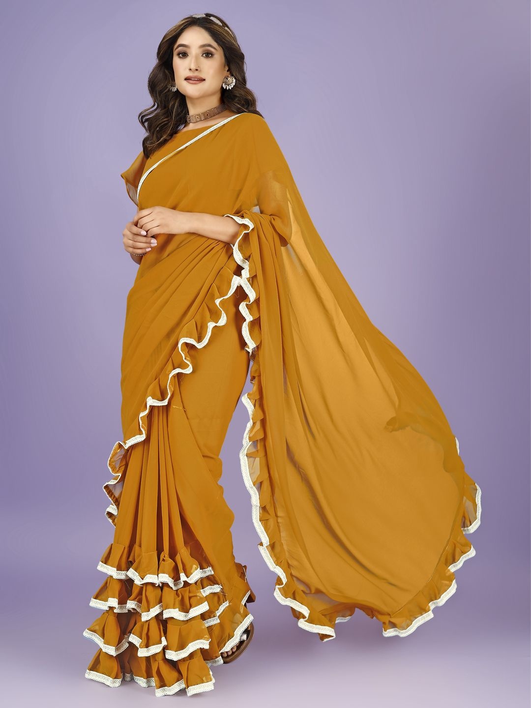 

F FASHION Gotta Patti Ruffles Saree, Yellow