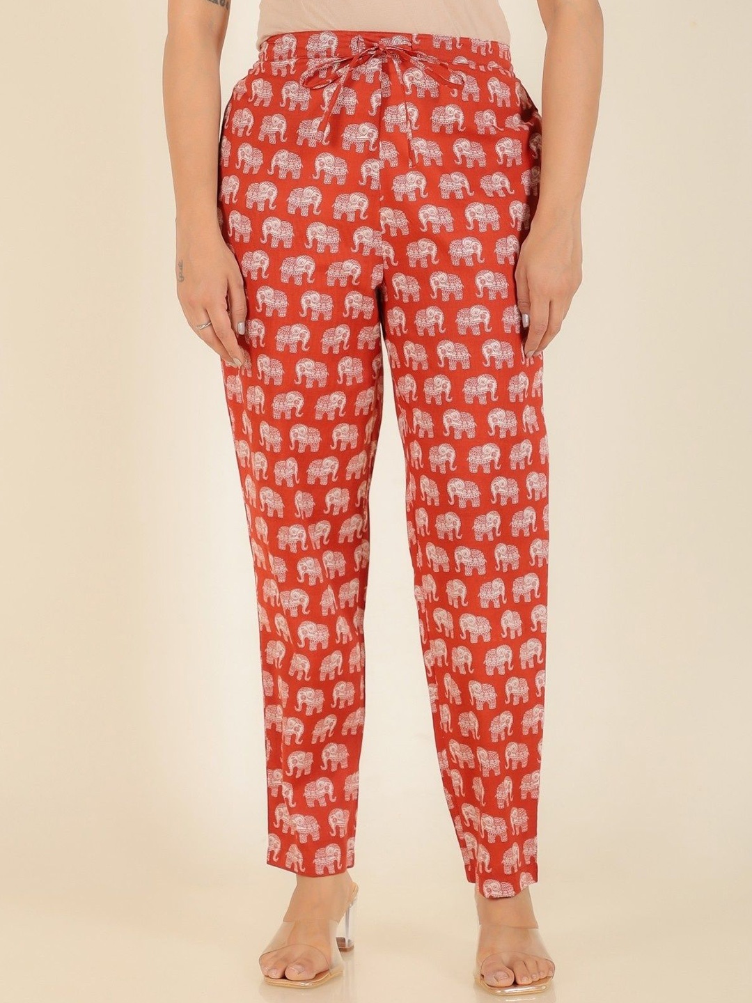 

Aramya Animal Printed Soft Cotton Trousers, Red