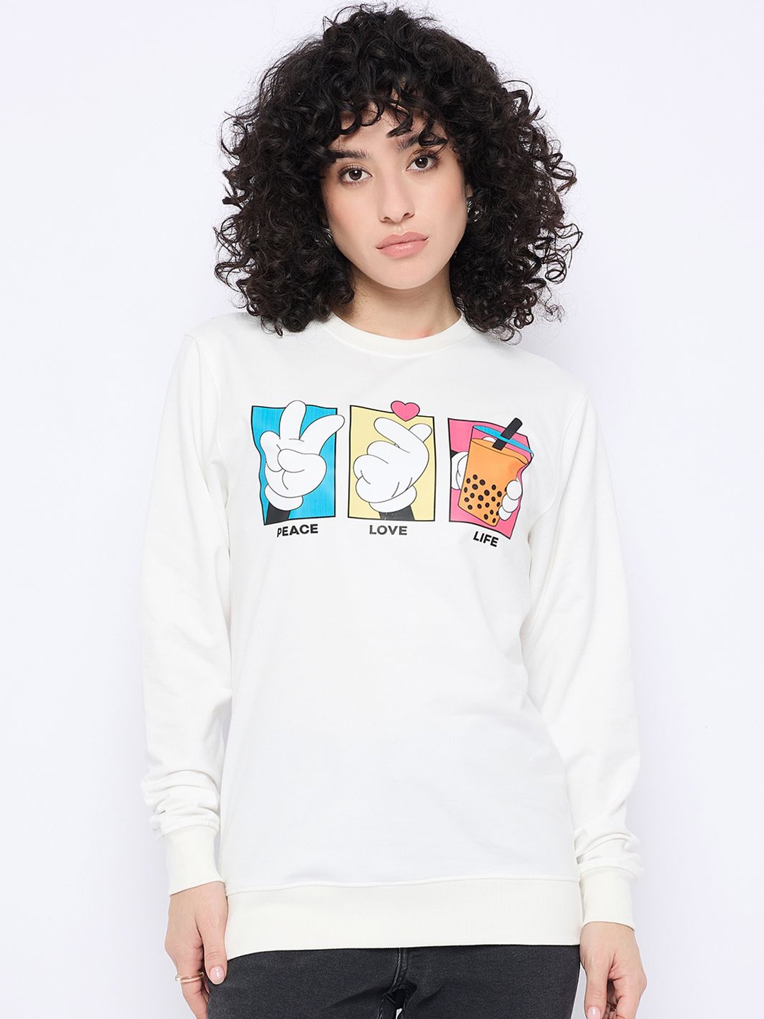 

Wear Your Mind Women Mickey Mouse Family Character Printed Sweatshirt, White