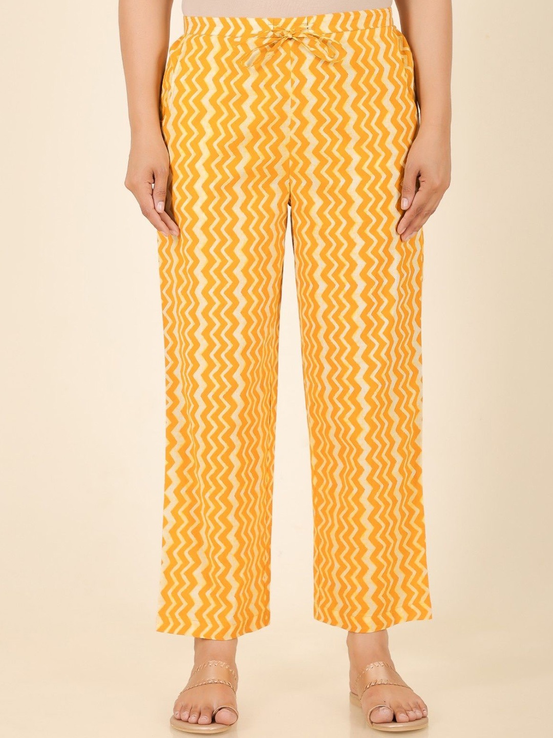 

Aramya Women Chevron Printed Soft Cotton Trousers, Yellow